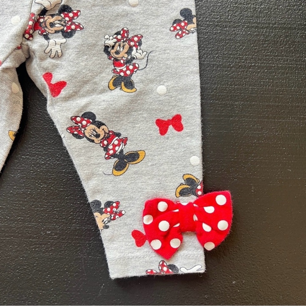 Disney Minnie Mouse Gray Polka Dot Bow Ankle Leggings Baby Size 3 Months - Picture 3 of 6
